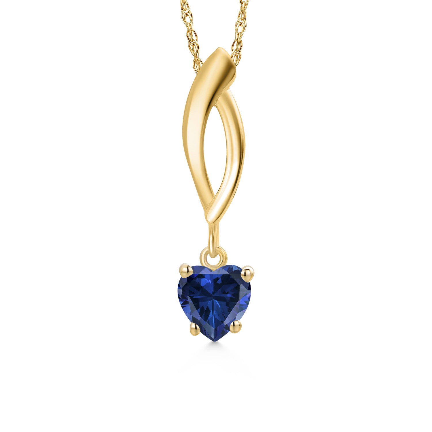 10K Yellow Gold Blue Created Sapphire Pendant Necklace for Women | 0.50 Cttw | Gemstone September Birthstone | Heart Shape 5MM | With 18 Inch Chain