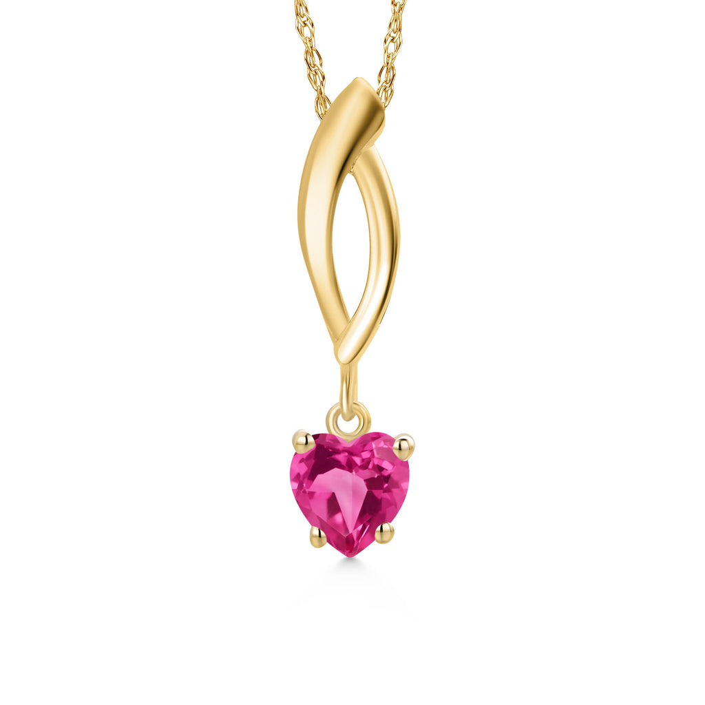 Pink Created Sapphire - September_Pendant in 10K Yellow Gold