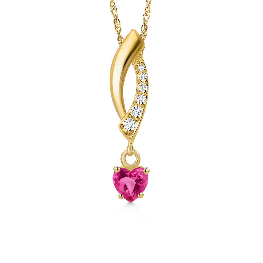Pink Created Sapphire - September_Pendant in 10K Yellow Gold