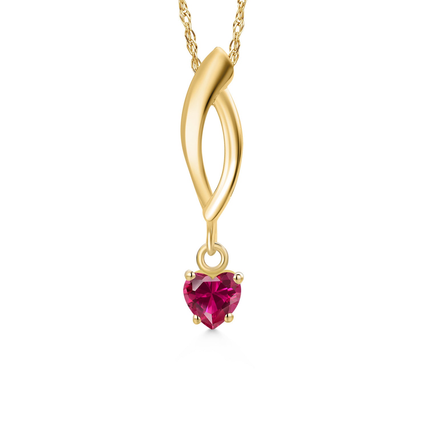 10K Yellow Gold Red Created Ruby Pendant Necklace for Women | 0.30 Cttw | Gemstone July Birthstone | Heart Shape 4MM | With 18 Inch Chain