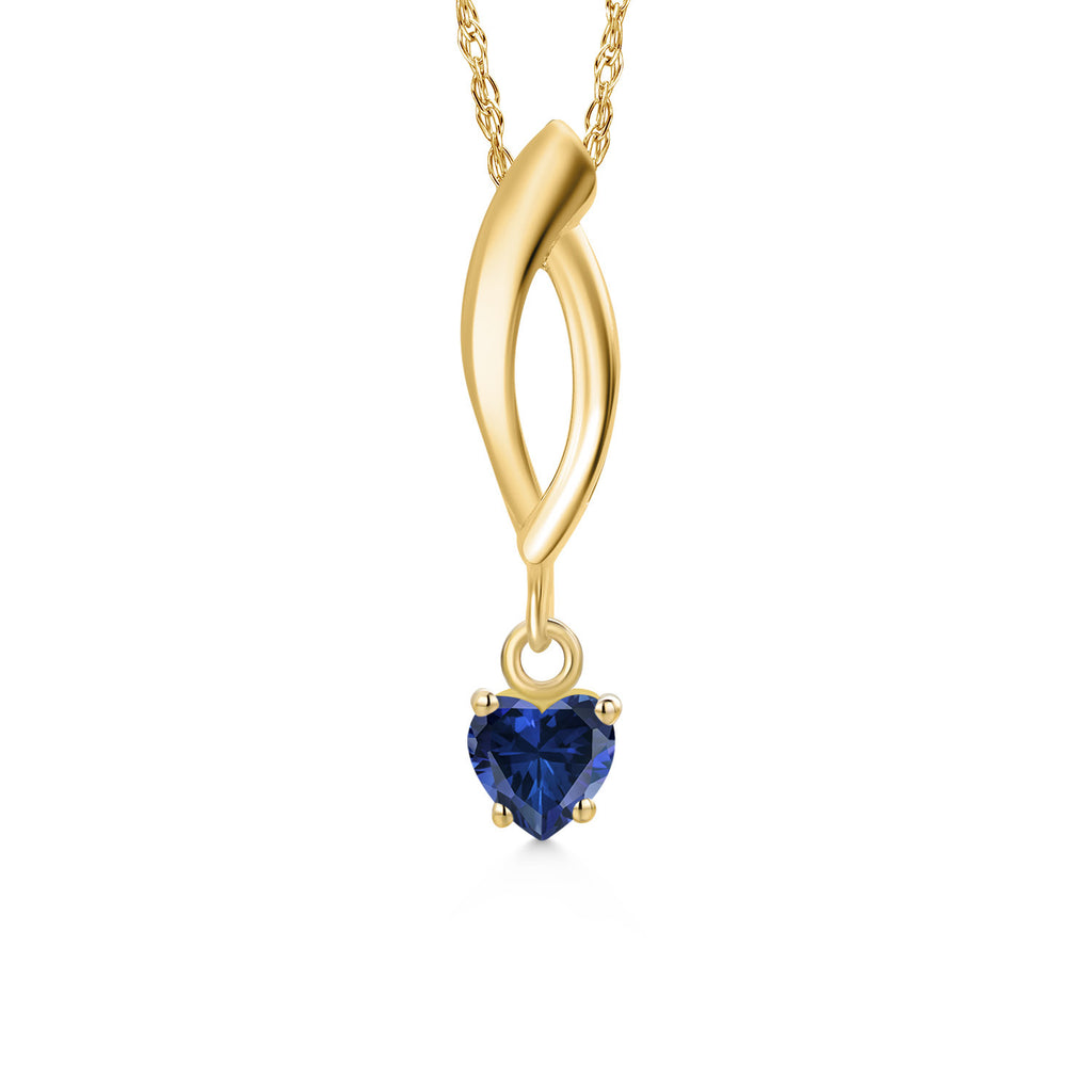 Blue Created Sapphire - September_Pendant in 10K Yellow Gold