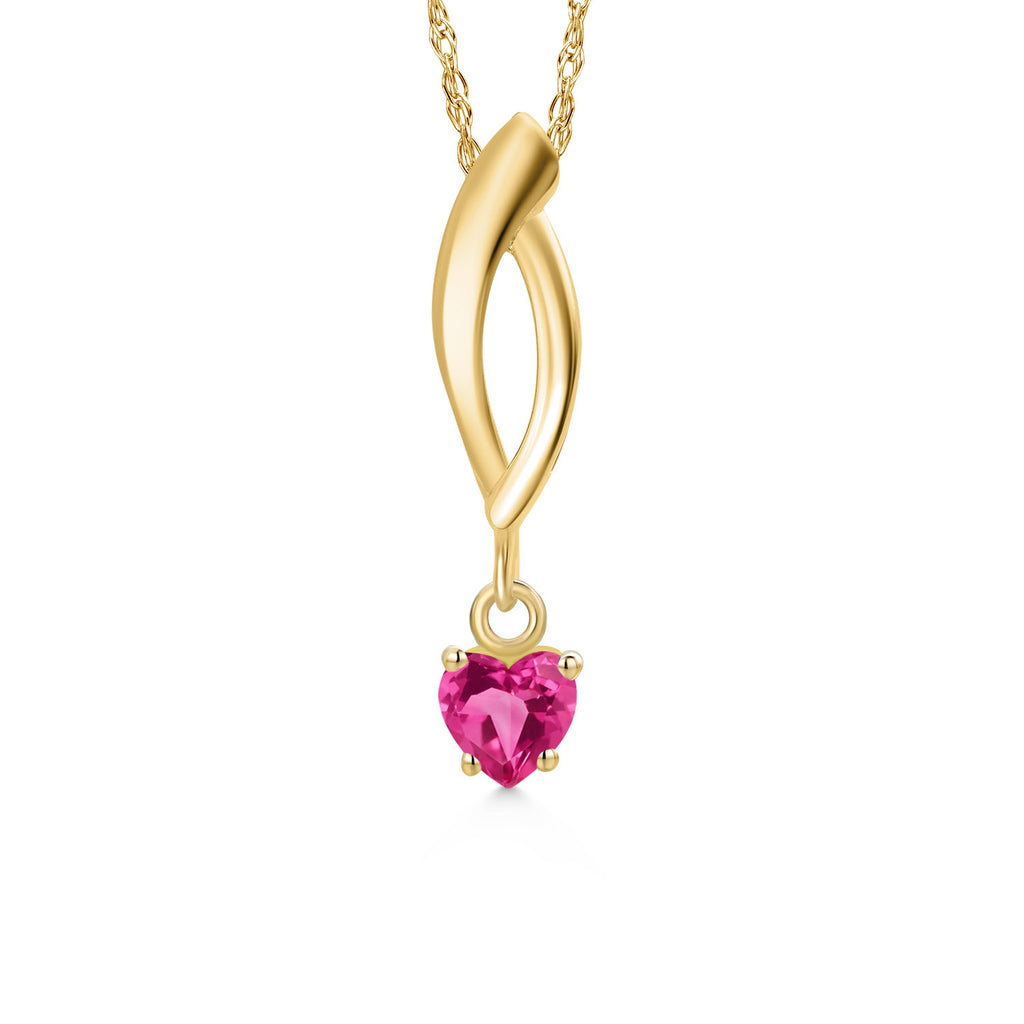 Pink Created Sapphire - September_Pendant in 10K Yellow Gold