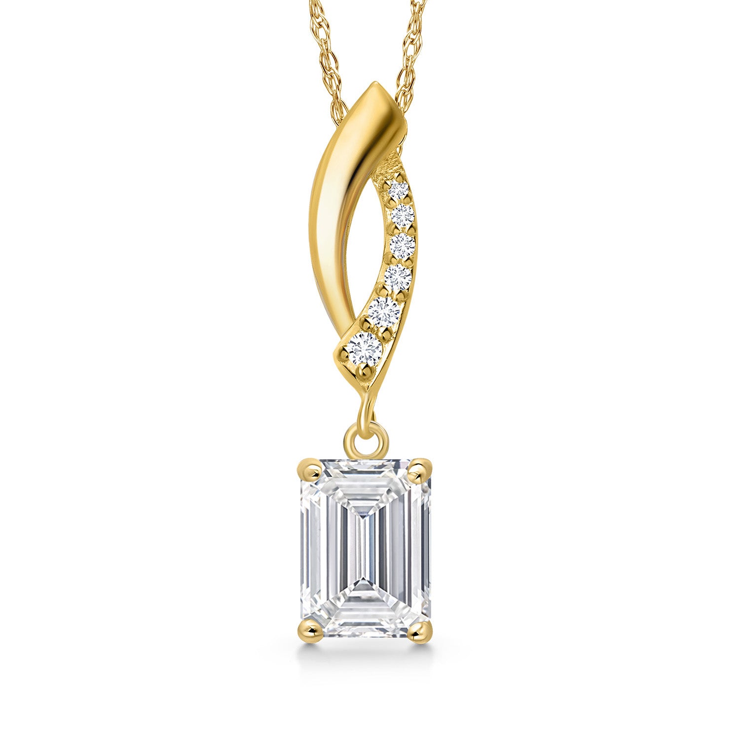 1.50 Cttw IGI Certified Lab Grown Diamond Pendant Necklace For Women in 10K Yellow Gold | Emerald Cut | F-G Color | VS1 Clarity | With 18 Inch Chain