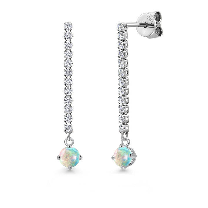 White Opal-Cabochon - October_Earrings in 14K White Gold