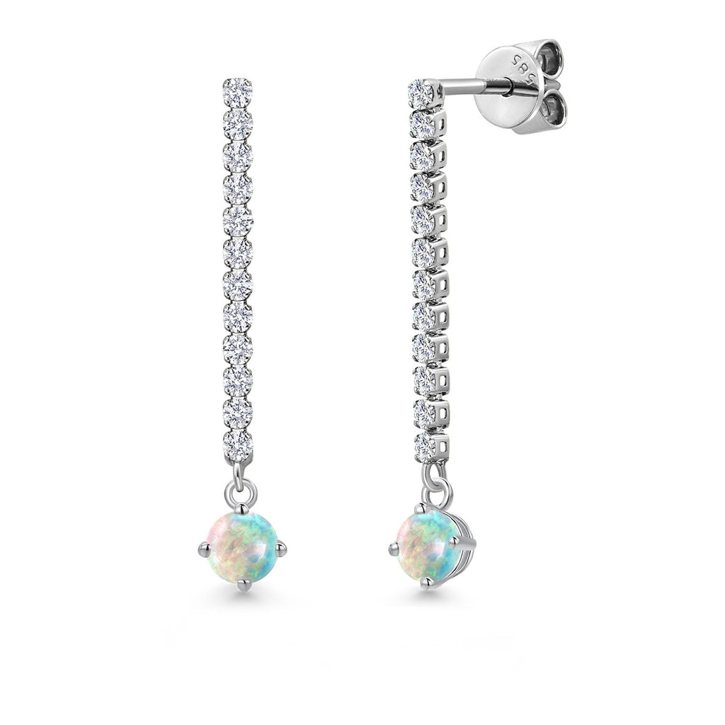 White Opal-Cabochon - October_Earrings in 14K White Gold