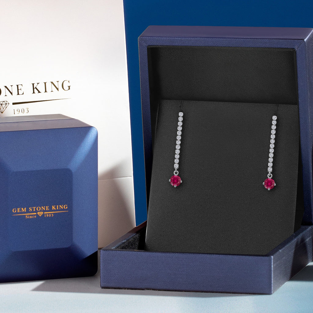 Created Ruby - July_Earrings in 14K White Gold