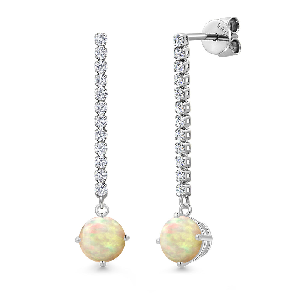 Ethiopian Opal-Cabochon - October_Earrings in 14K White Gold