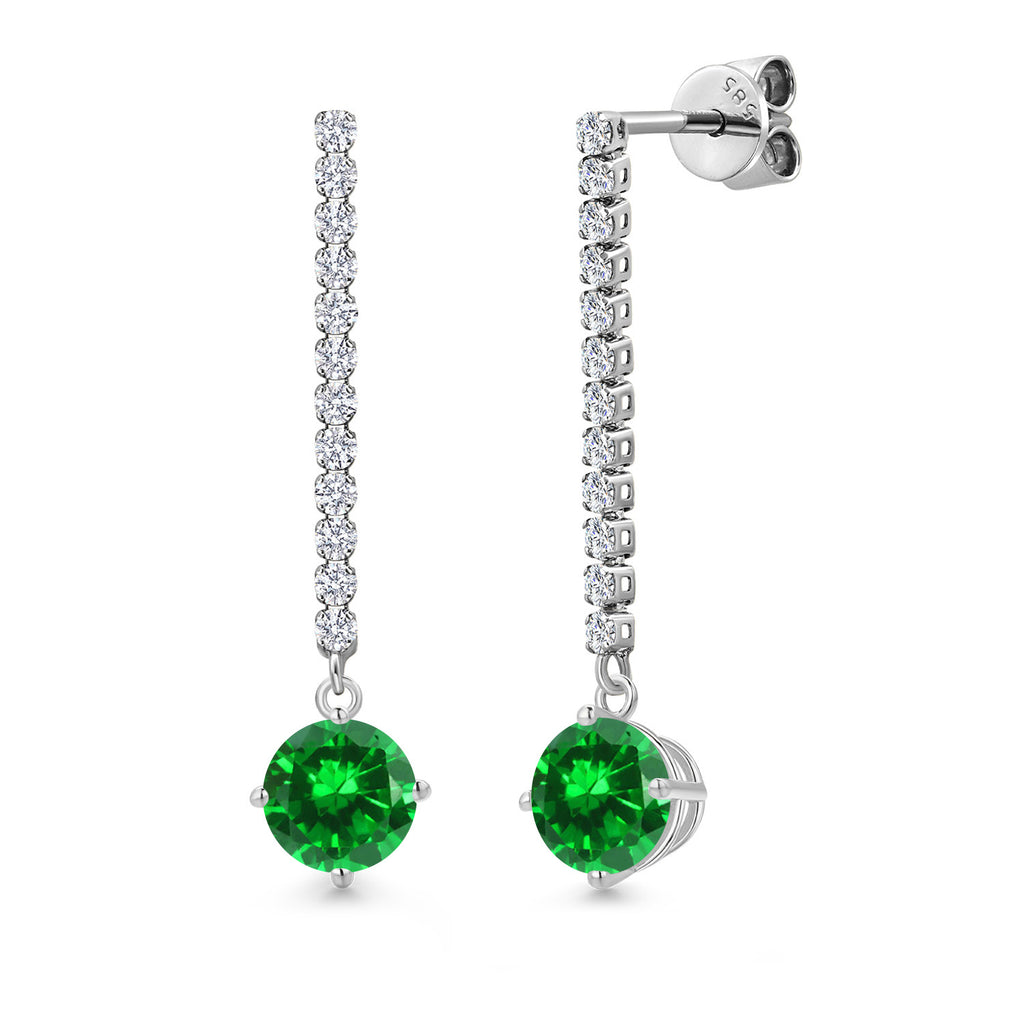 Green Created Emerald - May_Earrings in 14K White Gold