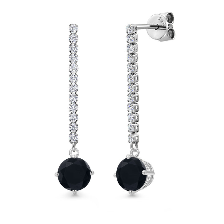 Gem Stone King 14K White Gold Gemstone Birthstone and White Lab Grown Diamond Long Liner Dangle Earrings for Women | Round 6MM | White Gold Chain Drop Earrings