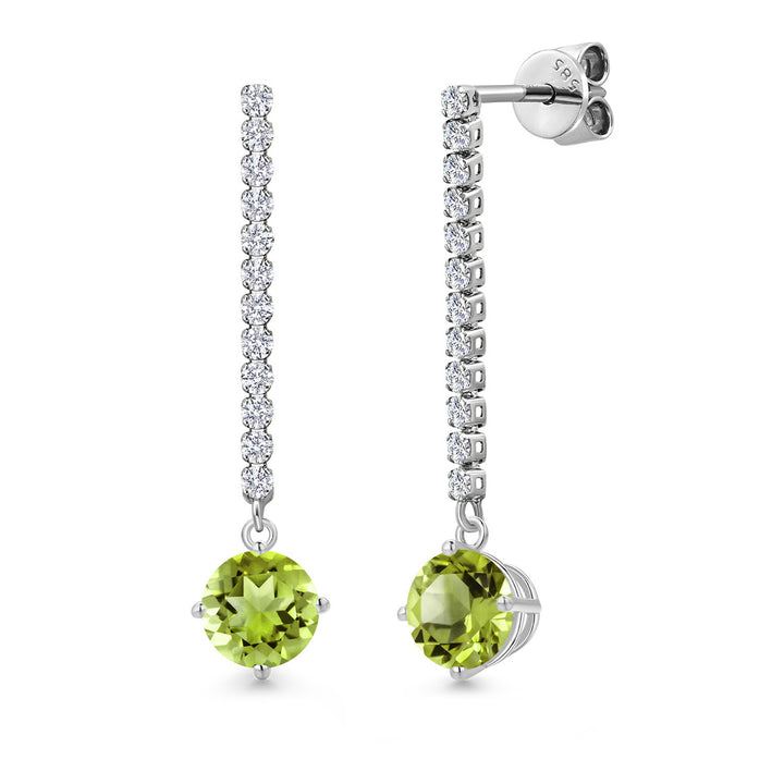 14K White Gold Gemstone Birthstone and White Lab Grown Diamond Long Liner Dangle Earrings for Women | Round 6MM | White Gold Chain Drop Earrings