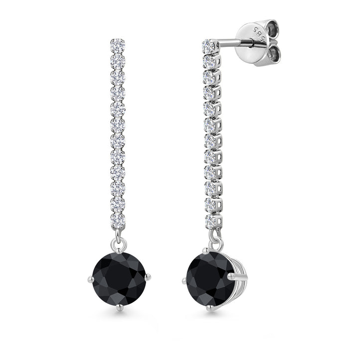 14K White Gold Gemstone Birthstone and White Lab Grown Diamond Long Liner Dangle Earrings for Women | Round 6MM | White Gold Chain Drop Earrings