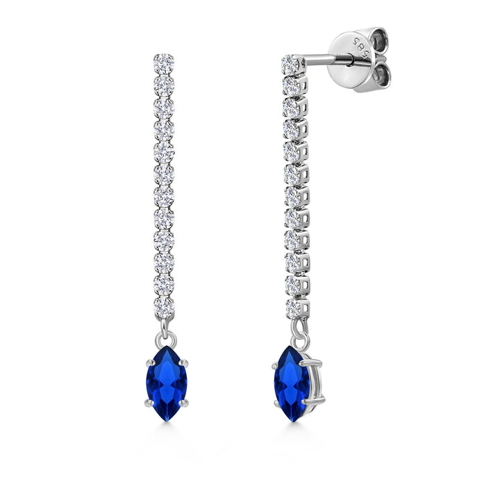Blue Created Sapphire - September_Earrings in 14K White Gold