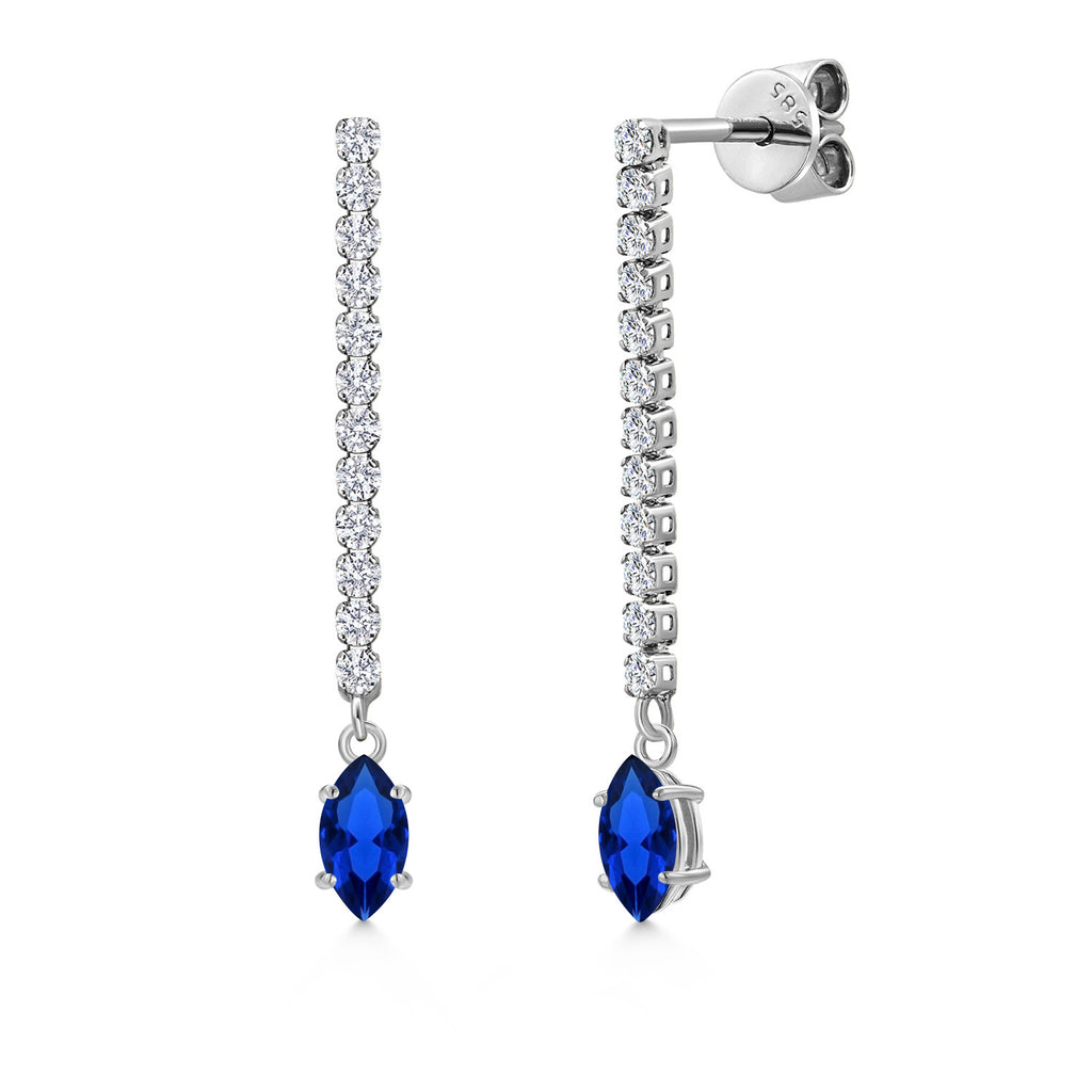 Blue Created Sapphire - September_Earrings in 14K White Gold