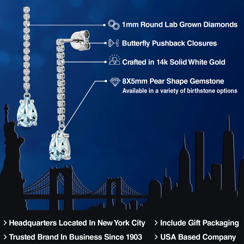 Aquamarine - March_Earrings in 14K White Gold
