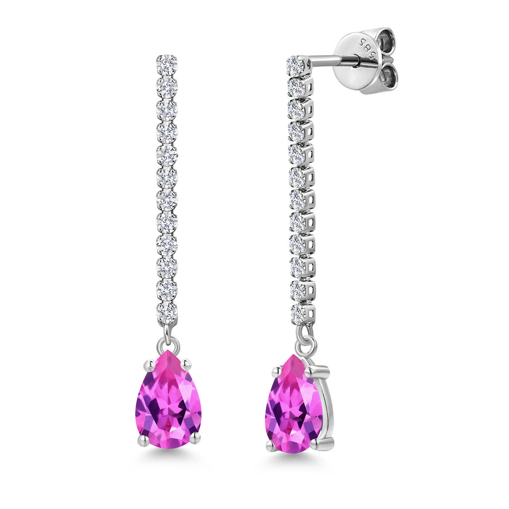 Pink Created Sapphire - September_Earrings in 14K White Gold
