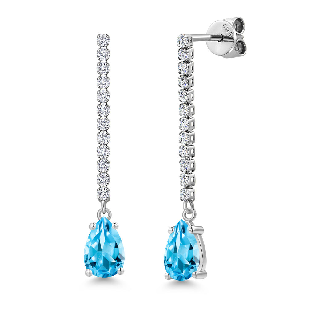 Swiss Blue Topaz - November_Earrings in 14K White Gold