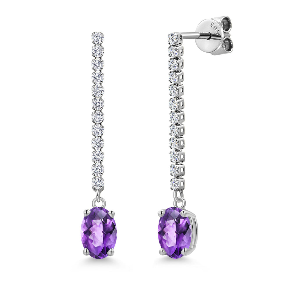 Amethyst-Checkerboard - February_Earrings in 14K White Gold
