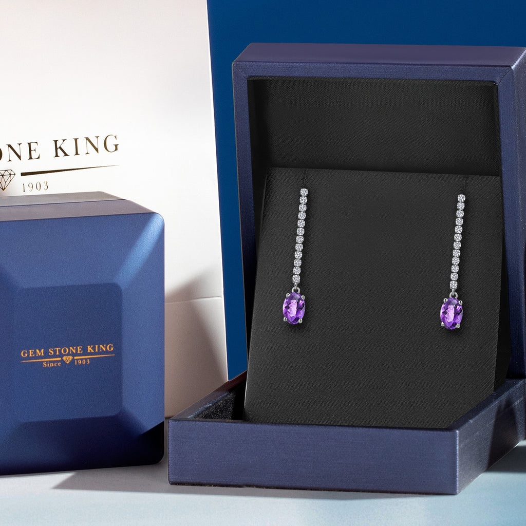 Amethyst-Checkerboard - February_Earrings in 14K White Gold