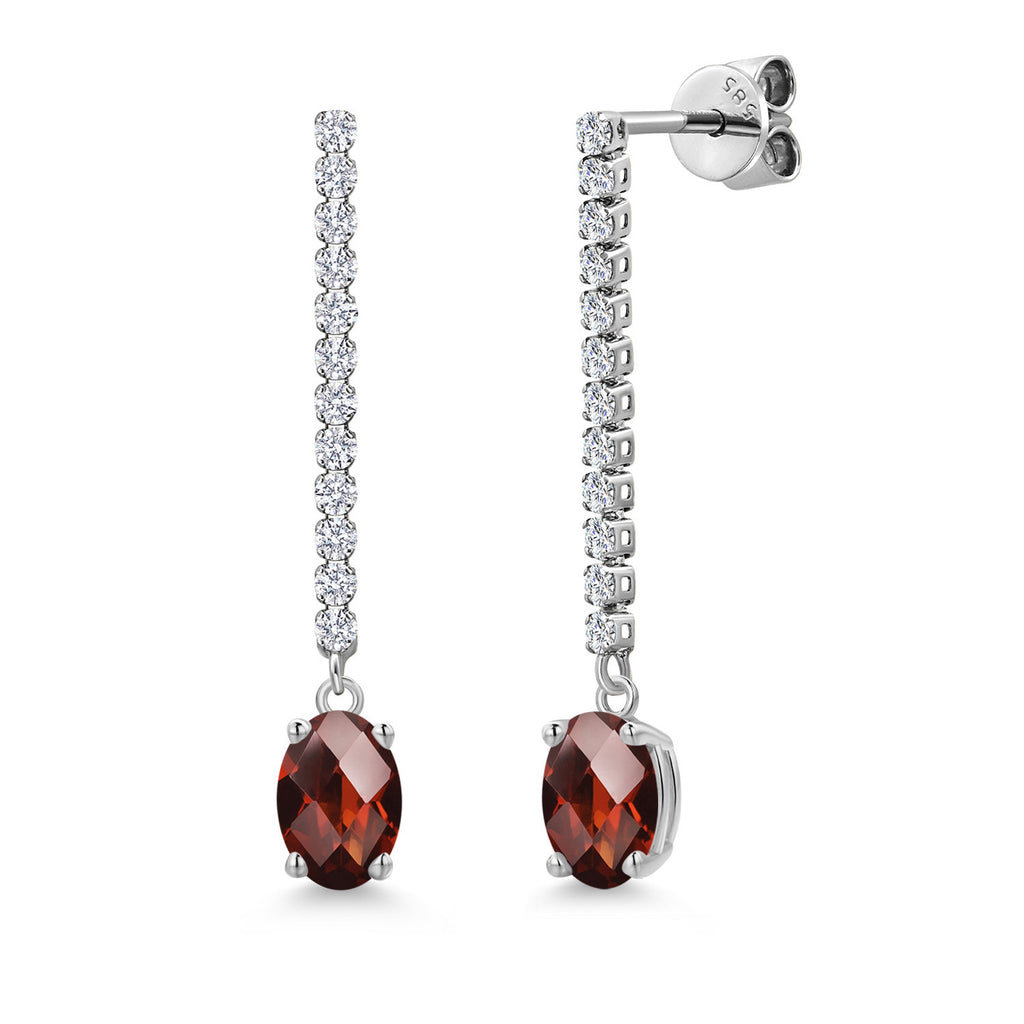 Garnet-Checkerboard - January_Earrings in 14K White Gold