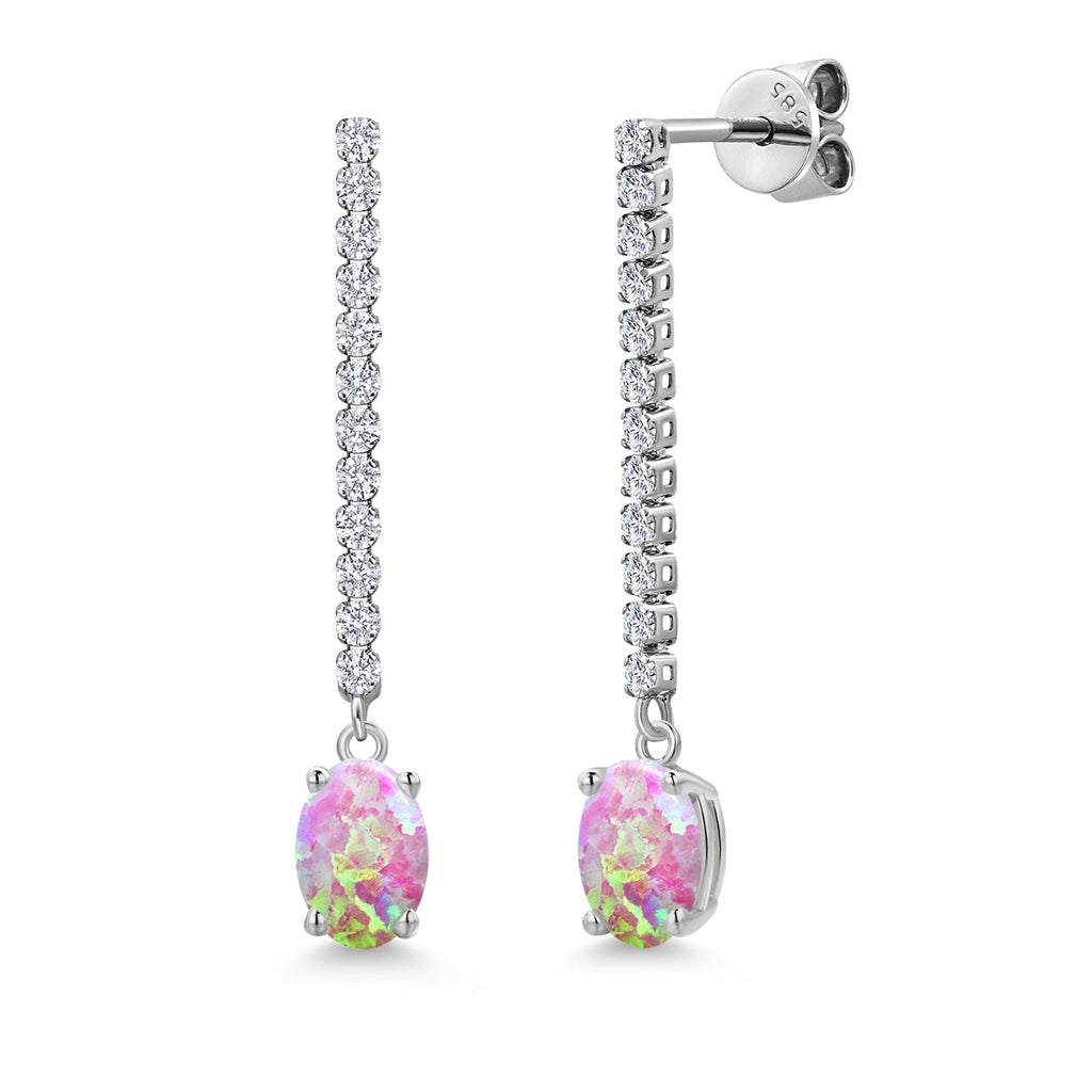 Pink Opal - October_Earrings in 14K White Gold