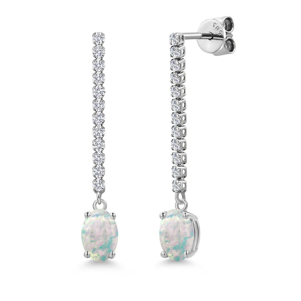 White Opal-Cabochon - October_Earrings in 14K White Gold