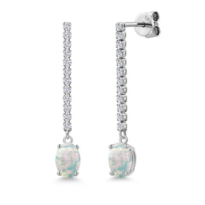White Opal-Cabochon - October_Earrings in 14K White Gold