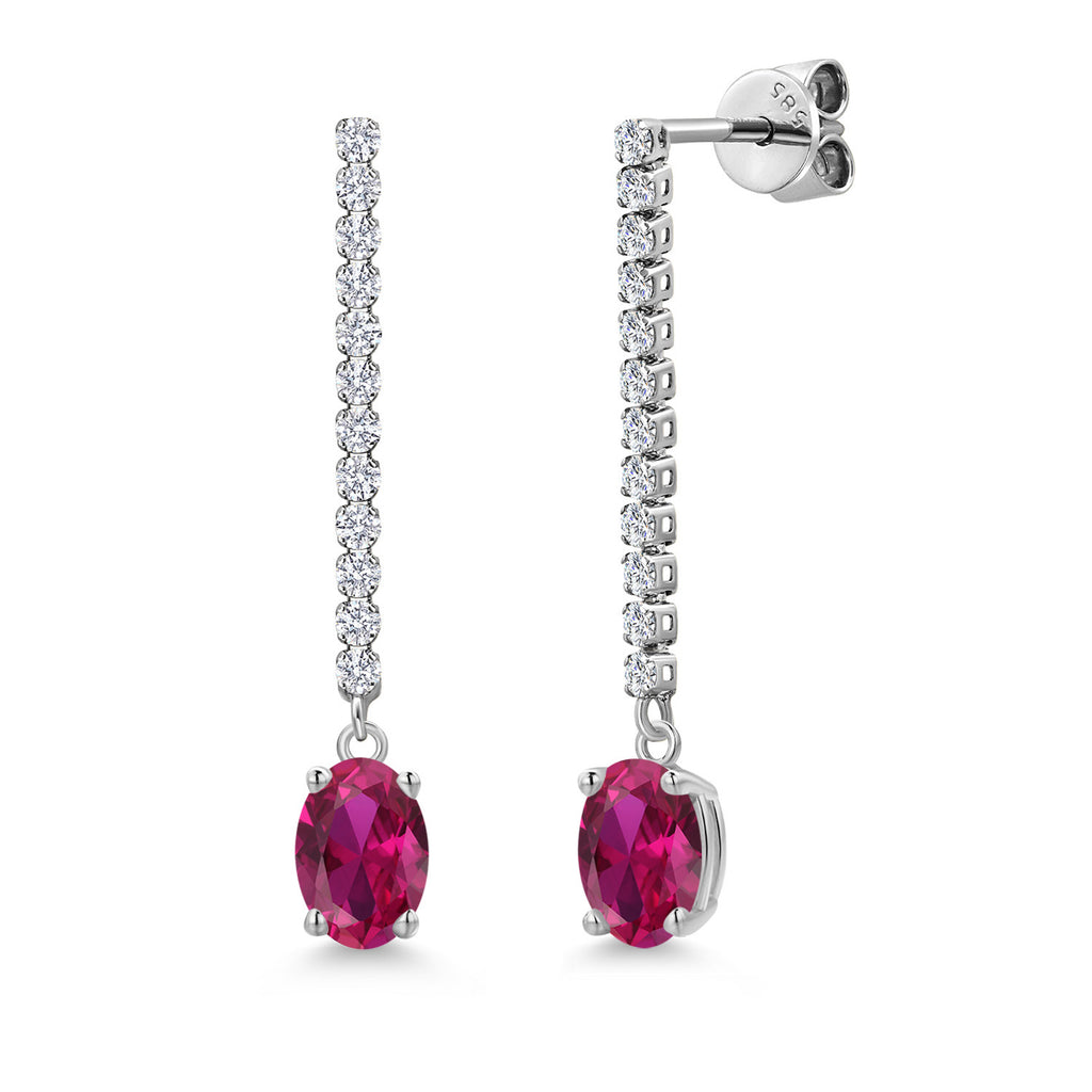 Created Ruby - July_Earrings in 14K White Gold
