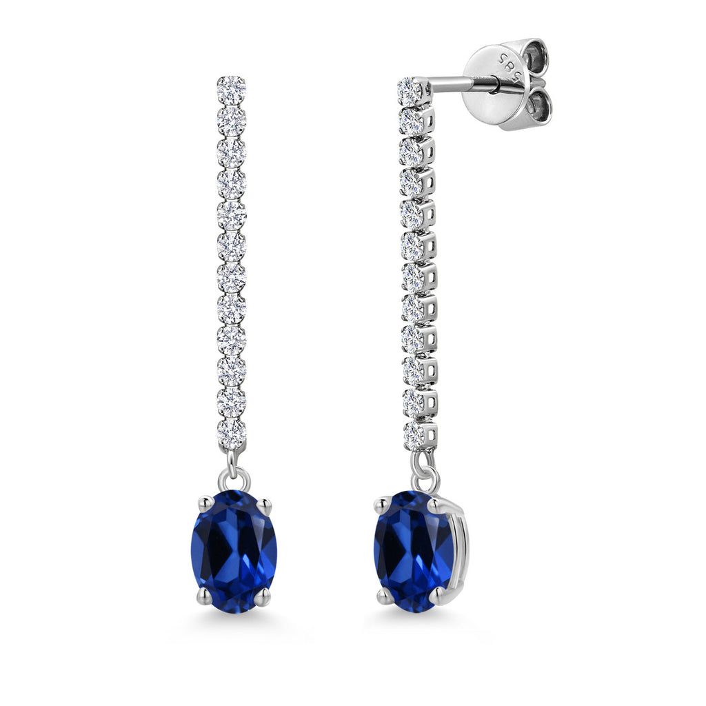 Blue Created Sapphire - September_Earrings in 14K White Gold