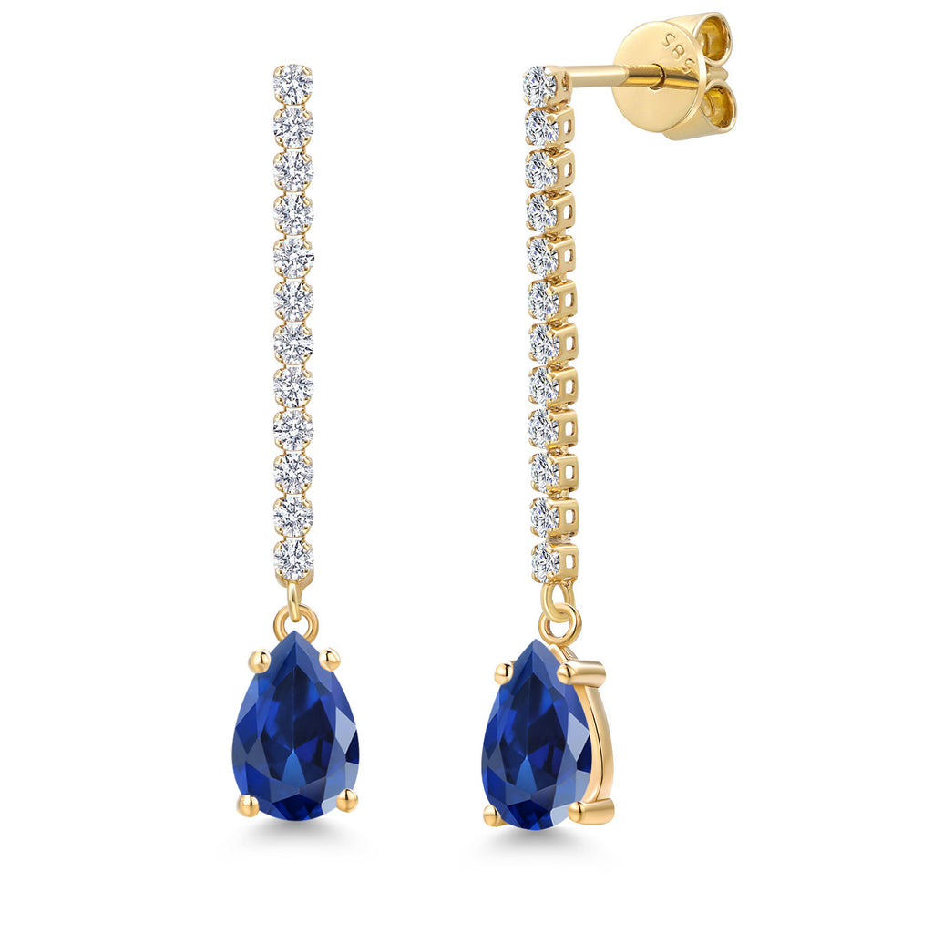 Blue Created Sapphire - September_Earrings in 14K Yellow Gold