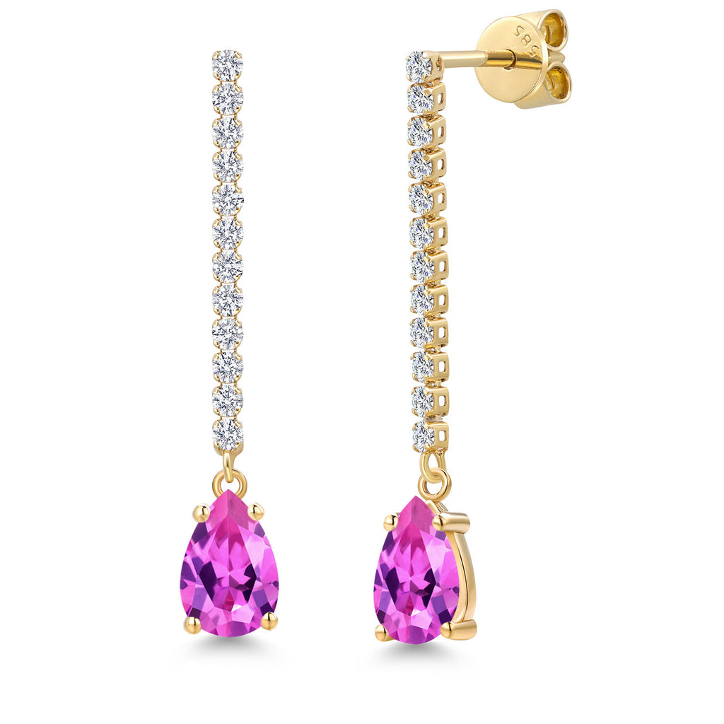 Pink Created Sapphire - September_Earrings in 14K Yellow Gold