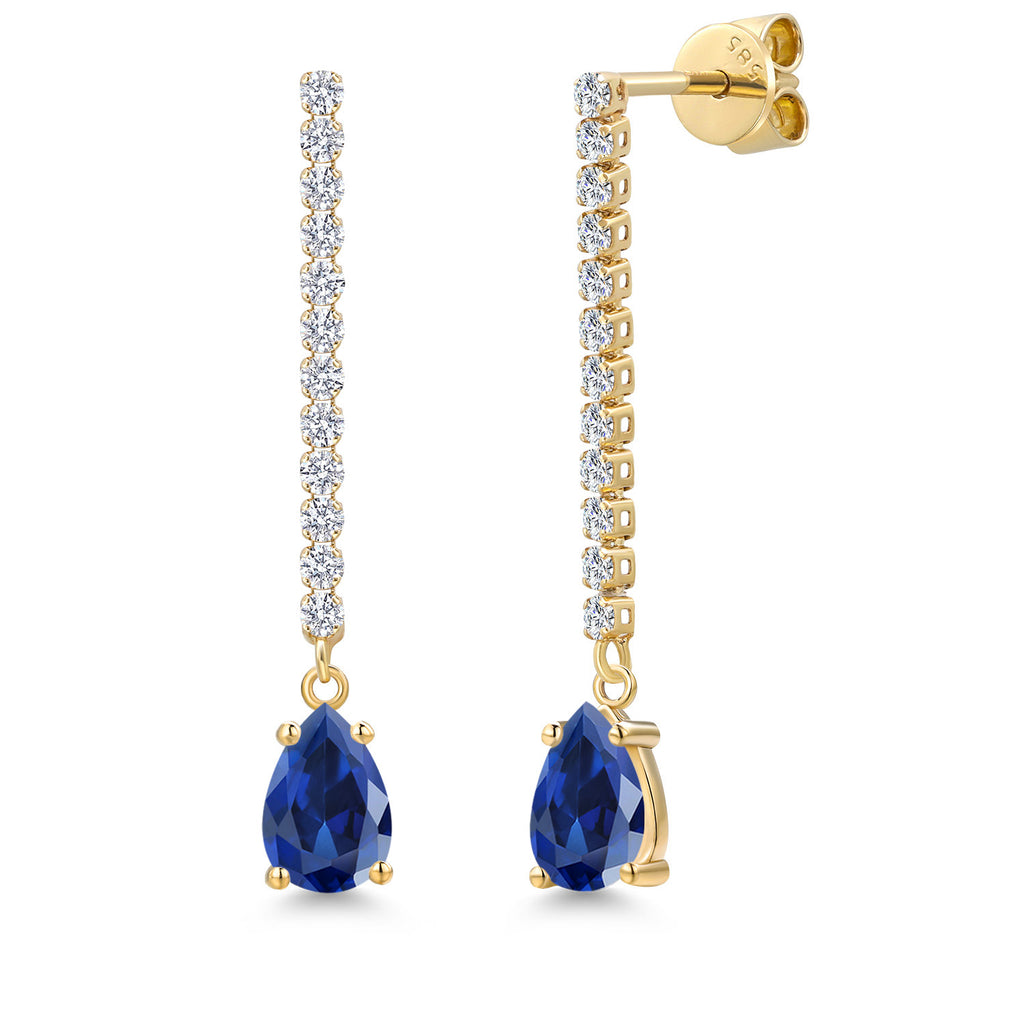 Blue Created Sapphire - September_Earrings in 14K Yellow Gold
