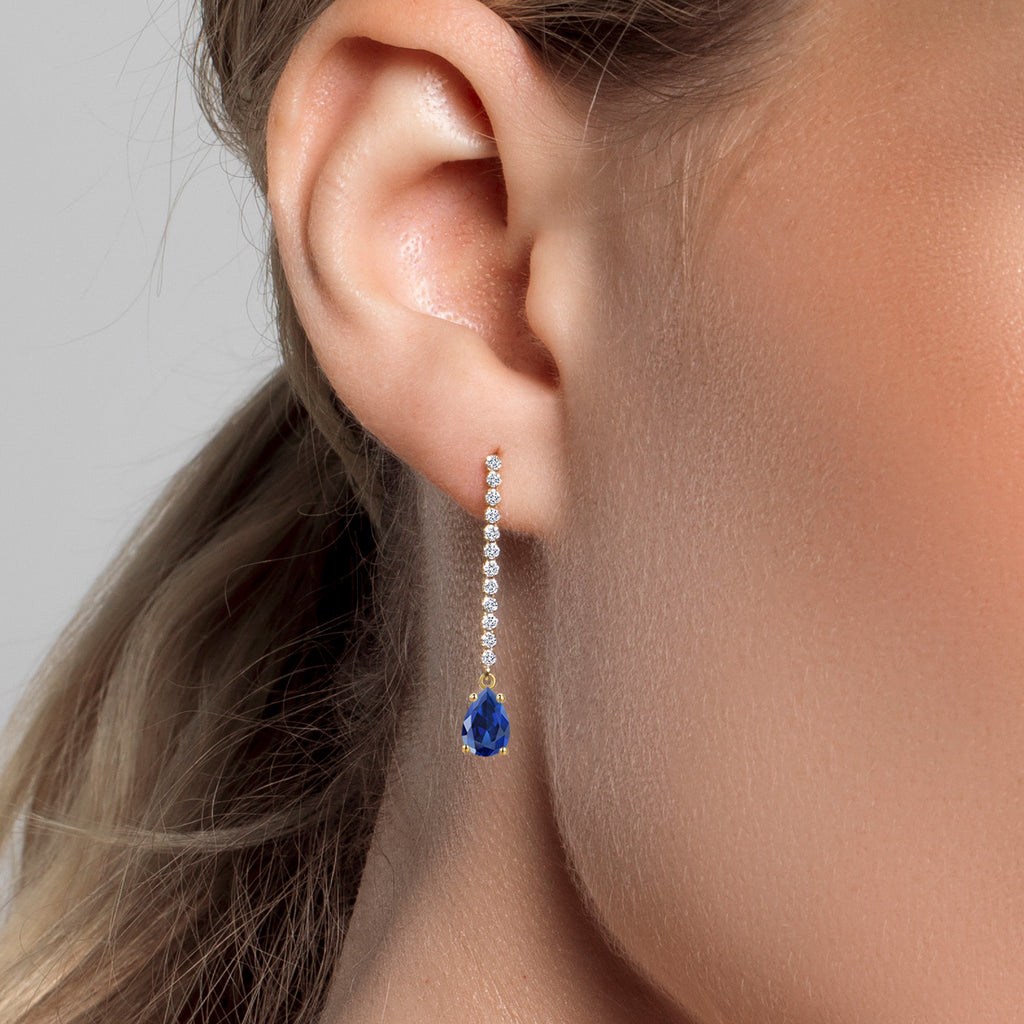 Blue Created Sapphire - September_Earrings in 14K Yellow Gold