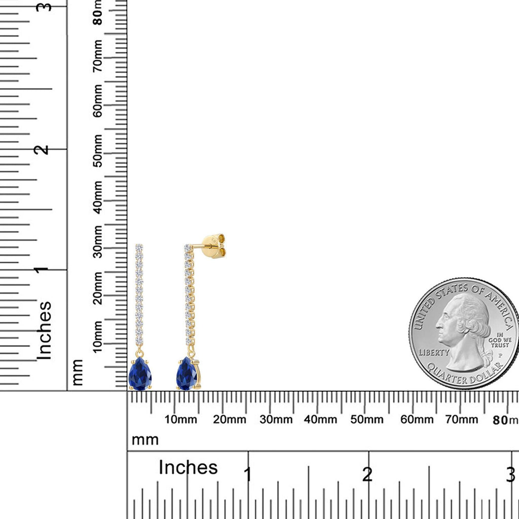 Blue Created Sapphire - September_Earrings in 14K Yellow Gold