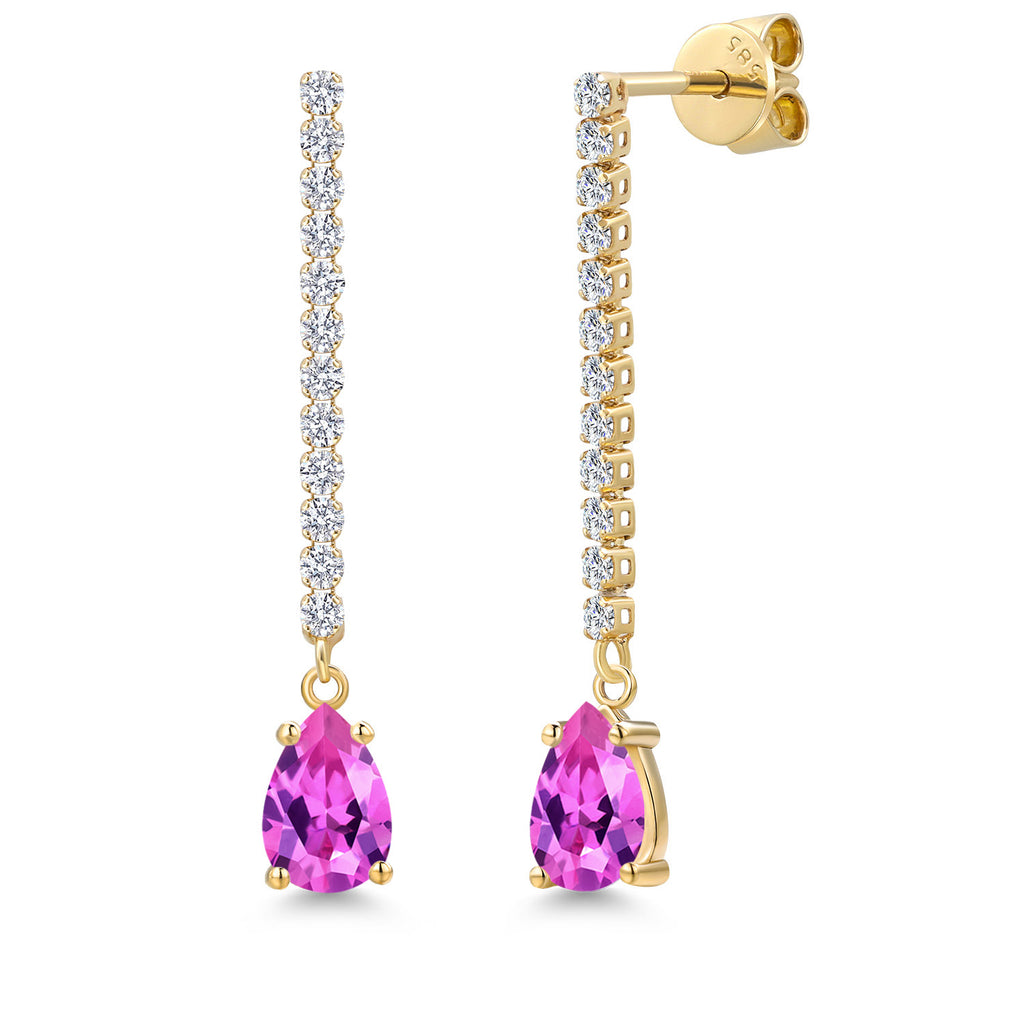 Pink Created Sapphire - September_Earrings in 14K Yellow Gold