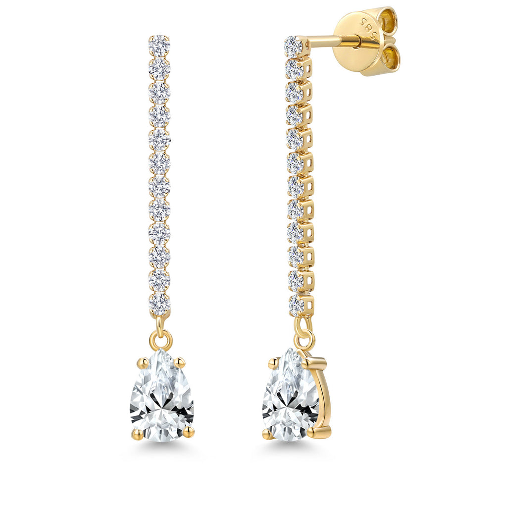 White Created Sapphire - September_Earrings in 14K Yellow Gold