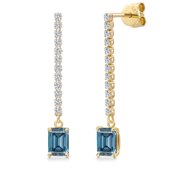 Persian Blue Moissanite - April_Earrings in 14K Yellow Gold
