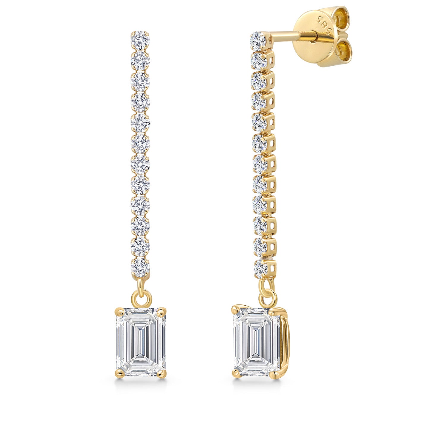 14K Yellow Gold Lab Grown Diamond Long Liner Dangle Earrings for Women | 1.66 Cttw | Emerald Cut 6X4MM | DEF Color | VVS-VS Clarity | Yellow Gold Chain Drop Earrings