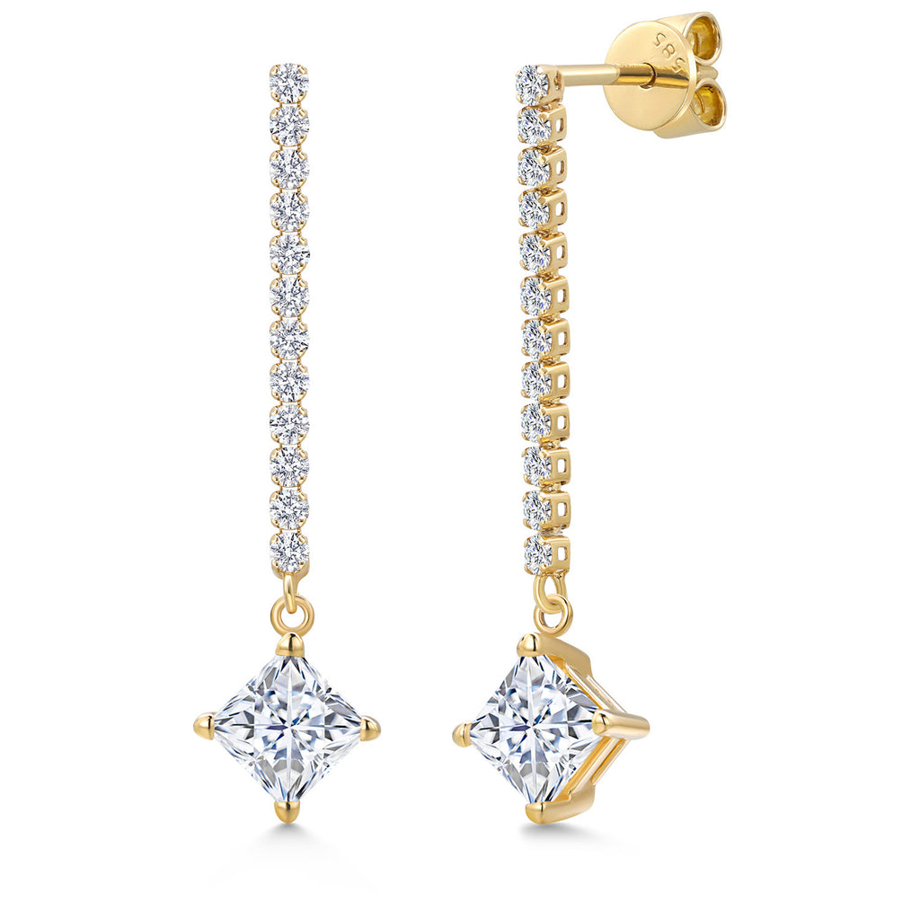 White Moissanite - April_Earrings in 14K Yellow Gold