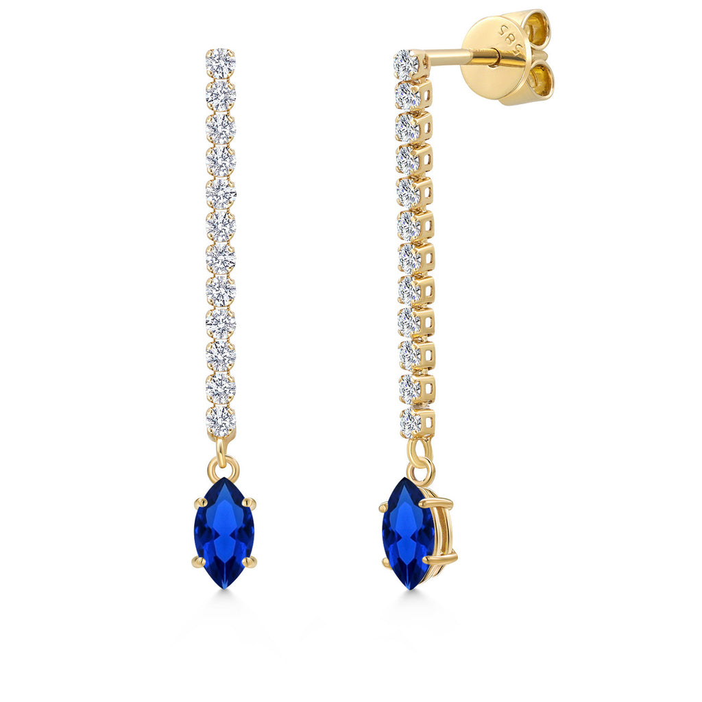Blue Created Sapphire - September_Earrings in 14K Yellow Gold
