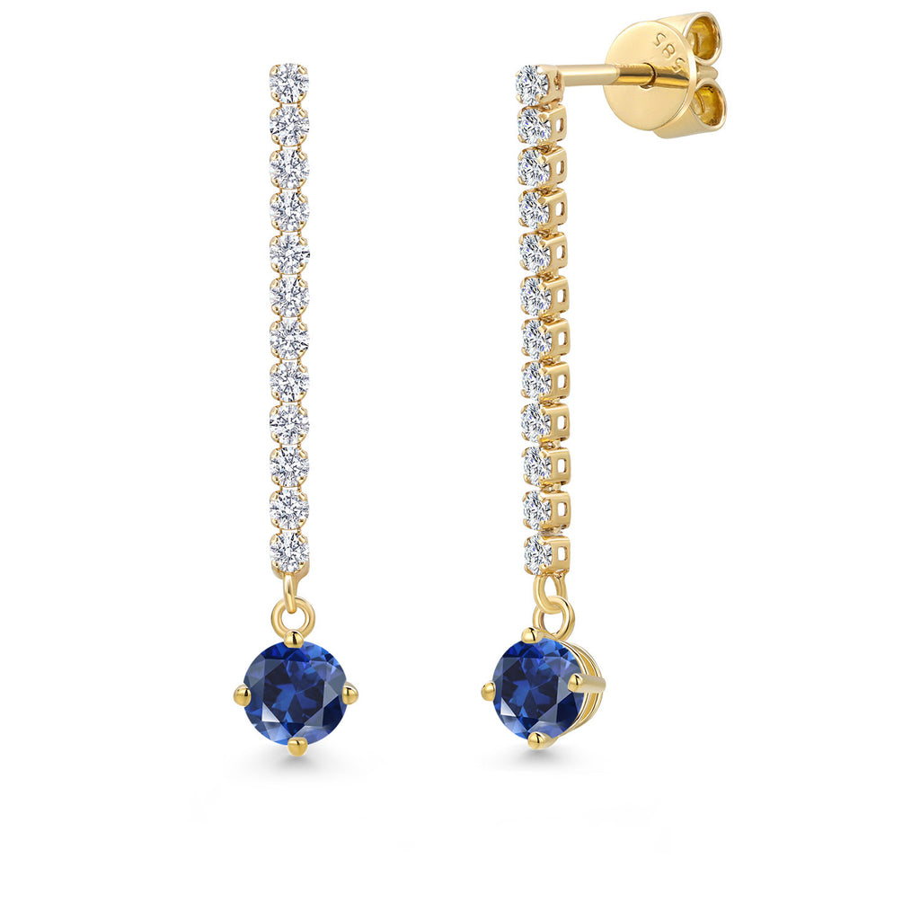 Blue Created Sapphire - September_Earrings in 14K Yellow Gold