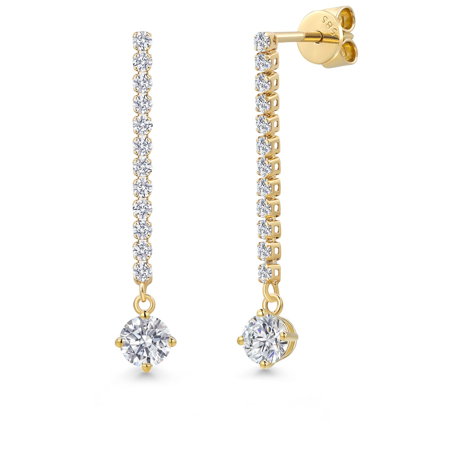 14K Yellow Gold White Lab Grown Diamond Dangle Earrings for Women | 1.16 Cttw | Gemstone April Birthstone | Round 4.5MM