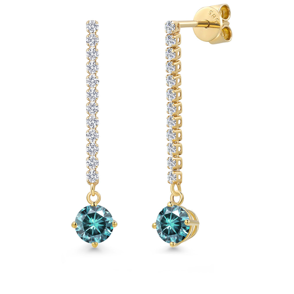Blue Moissanite - April_Earrings in 14K Yellow Gold