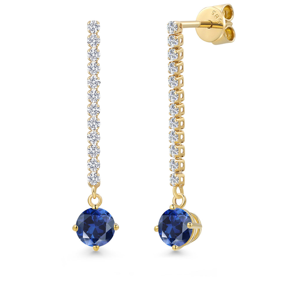 Blue Created Sapphire - September_Earrings in 14K Yellow Gold