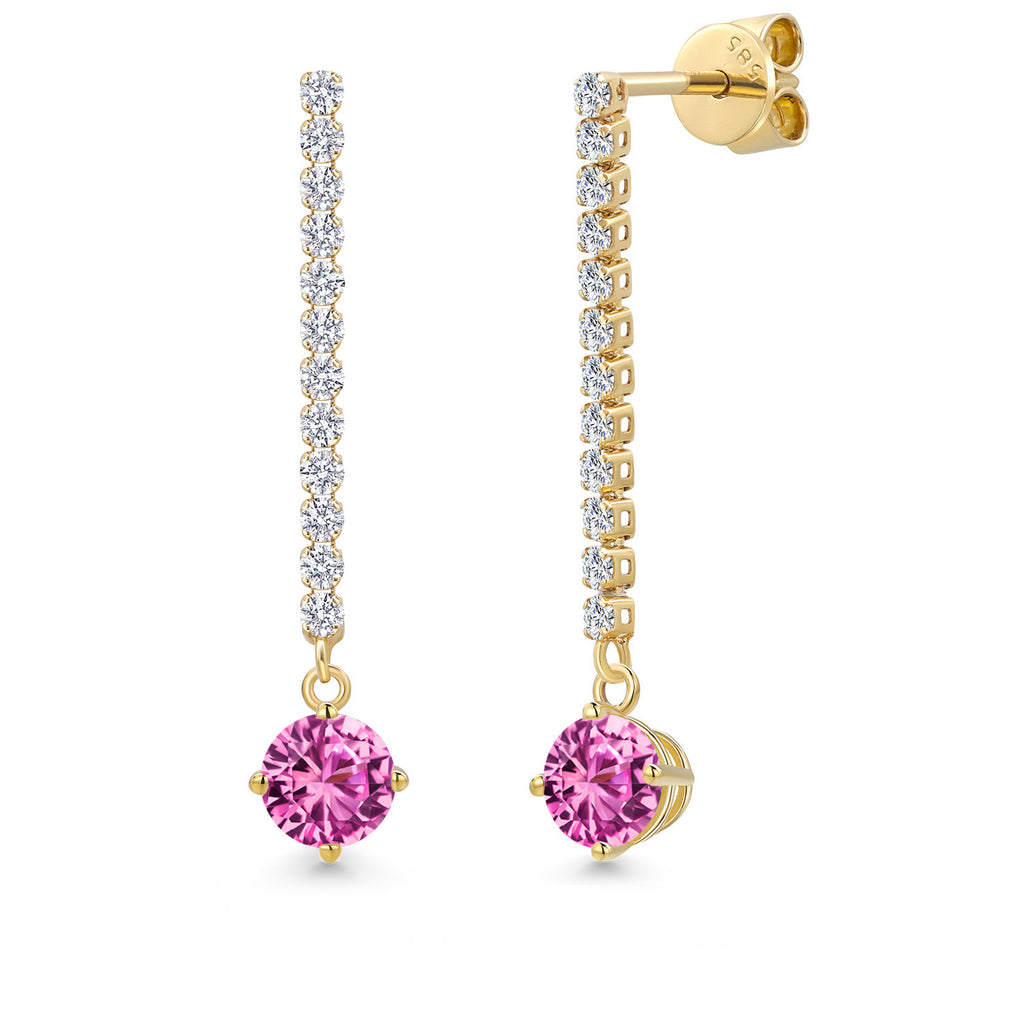 Pink Created Sapphire - September_Earrings in 14K Yellow Gold