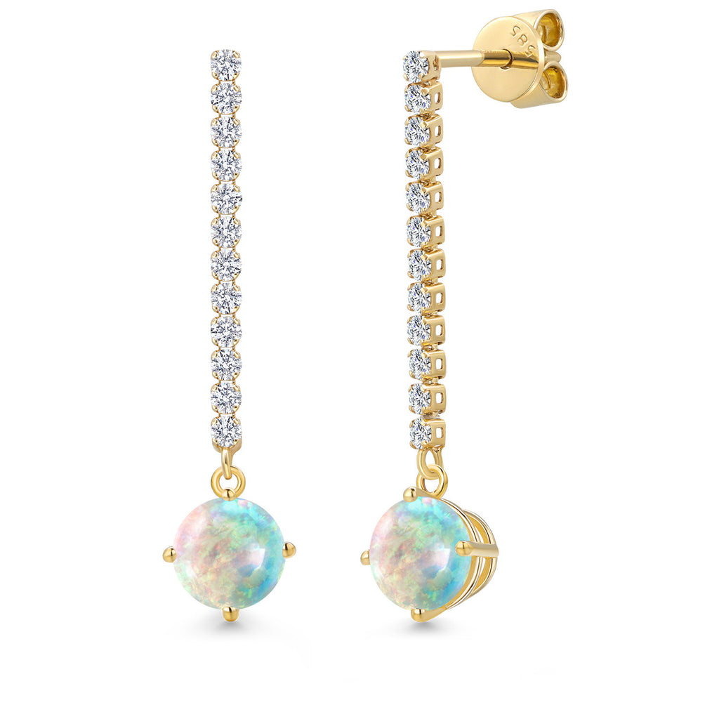 White Opal-Cabochon - October_Earrings in 14K Yellow Gold