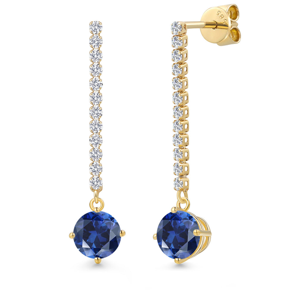 Blue Created Sapphire - September_Earrings in 14K Yellow Gold