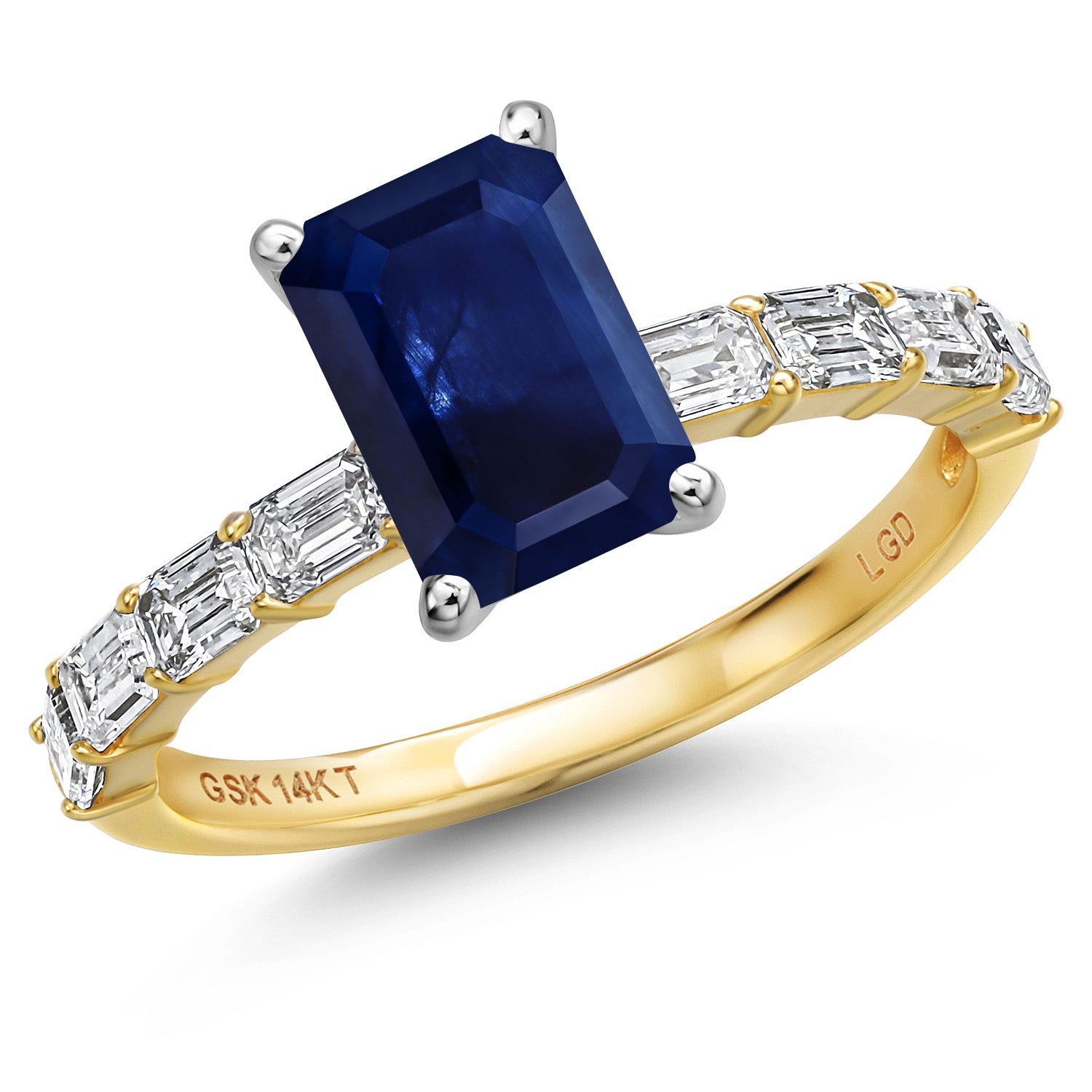 14K Two Tone Gold Blue Sapphire and Lab Grown Diamond Engagement Ring For Women | 1.93 Cttw | Octagon 8X6MM | Gemstone September Birthstone | Available in Size 5,6,7,8,9