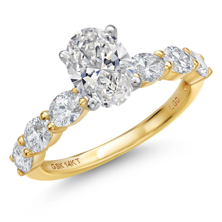 2.00 Cttw 14K Yellow Gold IGI Certified Lab Grown Diamond Engagement Ring For Women | Center Diamond Oval Cut 1 Ct | F-G Color | VS1 Clarity | Available In Size 5 to 9