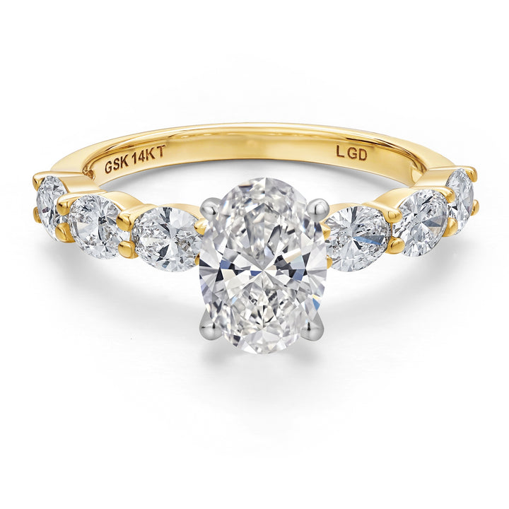 2.00 Cttw 14K Yellow Gold IGI Certified Lab Grown Diamond Engagement Ring For Women | Center Diamond Oval Cut 1 Ct | F-G Color | VS1 Clarity | Available In Size 5 to 9