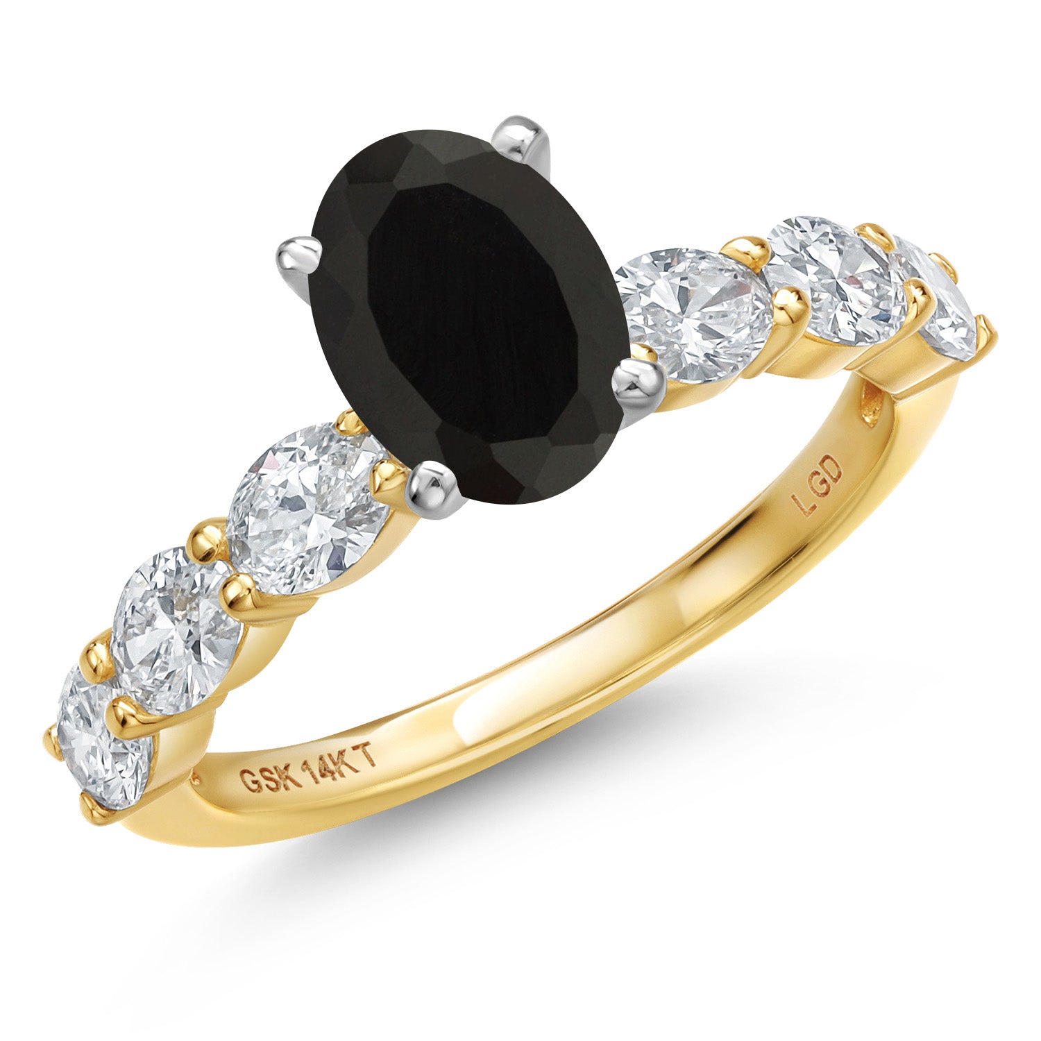 14K Two Tone Gold Black Onyx and Lab Grown Diamond Engagement Ring For Women | 2.50 Cttw | Oval 8X6MM | Gemstone December Birthstone | Available in Size 5,6,7,8,9